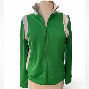 Tory Burch Sport Green and White Zip-Up Track Jacket, Medium